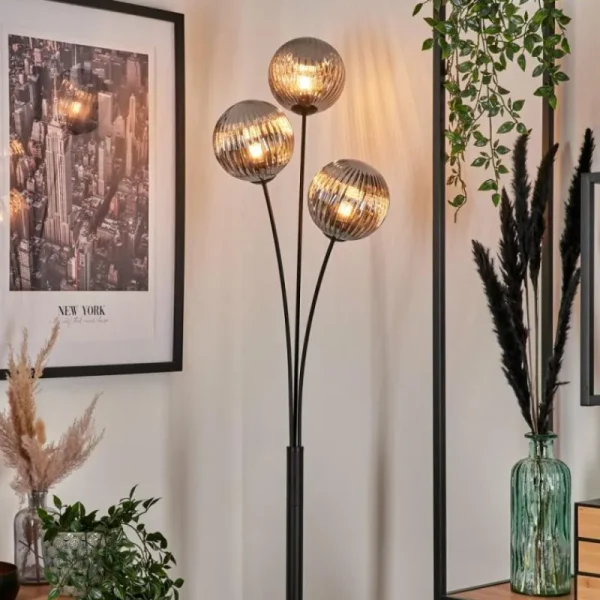 hofstein Lampadaire - Verre 15 cm Bernado Fumé, 3 lumières* Lampes Modernes