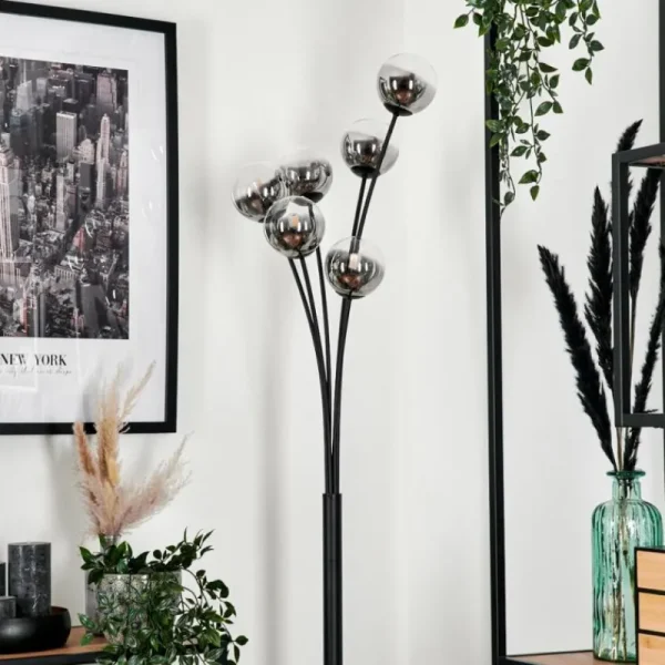 hofstein Lampadaire - Verre 10 cm Bernado Clair, Fumé, 6 lumières* Lampes Modernes