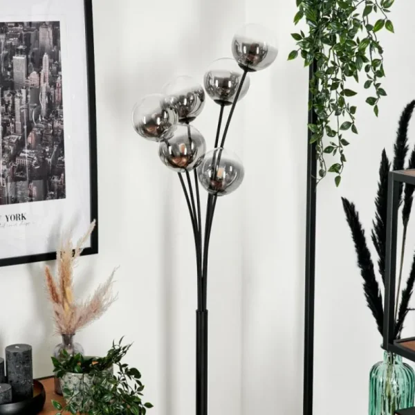 hofstein Lampadaire - Verre 12 cm Bernado Clair, Fumé, 6 lumières* Lampes Modernes