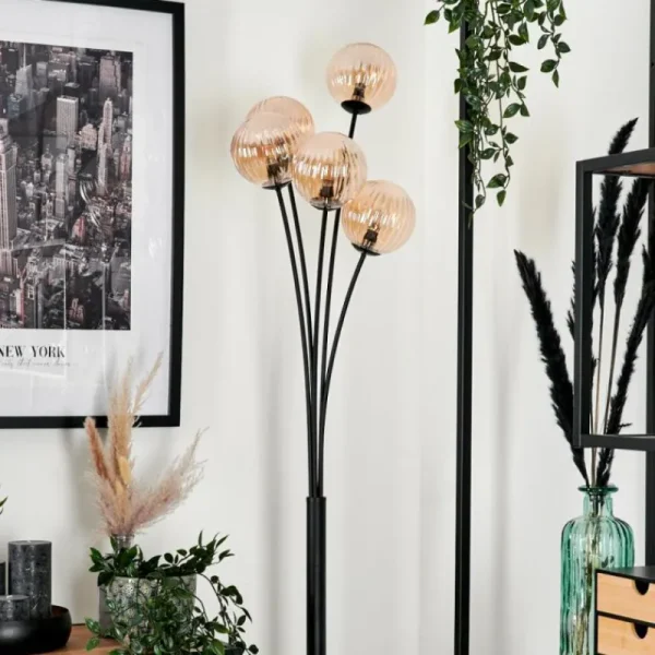 hofstein Lampadaire - Verre 12 cm Bernado Ambre, 5 lumières* Lampes Modernes