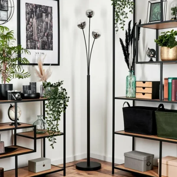 hofstein Lampadaire - Verre 10 cm Bernado Clair, Fumé, 3 lumières* Lampes Modernes