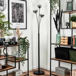 hofstein Lampadaire - Verre 12 cm Bernado Clair, Fumé, 3 lumières* Lampes Modernes
