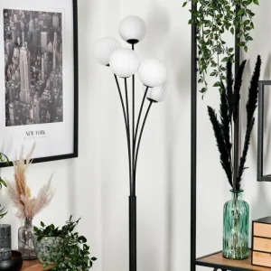 hofstein Lampadaire - Verre 12 cm Bernado Blanc, 5 lumières* Lampes Modernes