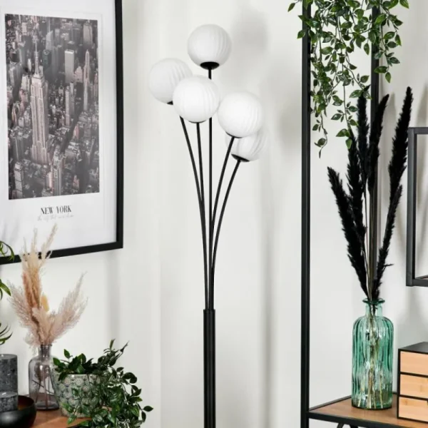 hofstein Lampadaire - Verre 12 cm Bernado Blanc, 5 lumières* Lampes Modernes