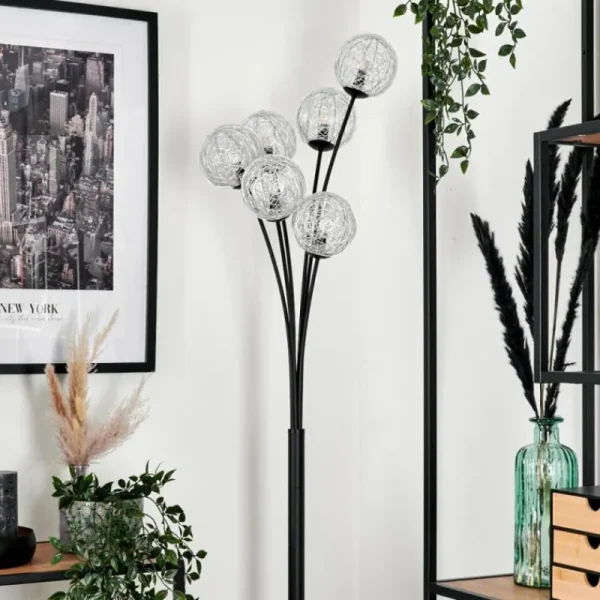 hofstein Lampadaire - Verre 12 cm Bernado Argenté, 6 lumières* Lampes Modernes
