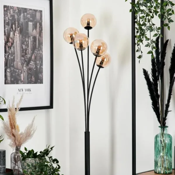 hofstein Lampadaire - Verre 10 cm Bernado Ambre, 5 lumières* Lampes En Verre