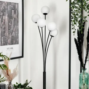 hofstein Lampadaire - Verre 10 cm Bernado Blanc, 5 lumières* Lampes En Verre