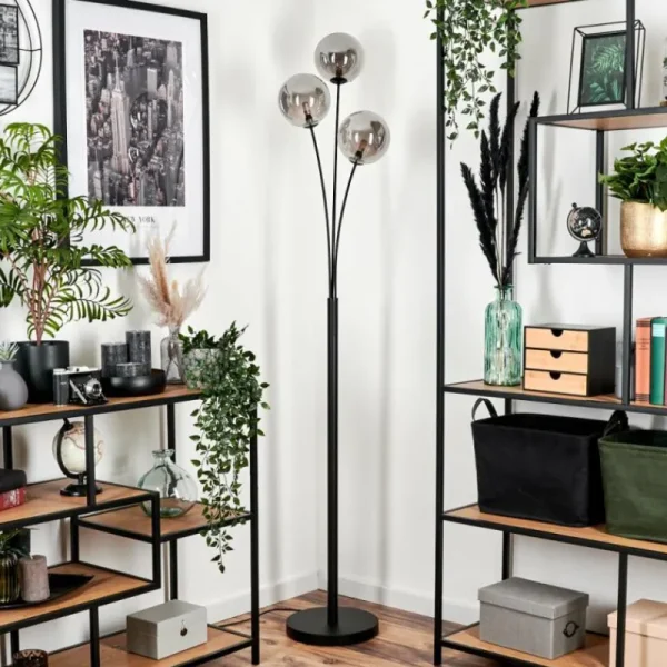 hofstein Lampadaire - Verre 15 cm Bernado Fumé, 3 lumières* Lampes Modernes