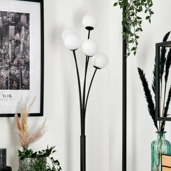 hofstein Lampadaire - Verre 10 cm Bernado Blanc, 5 lumières* Lampes Modernes