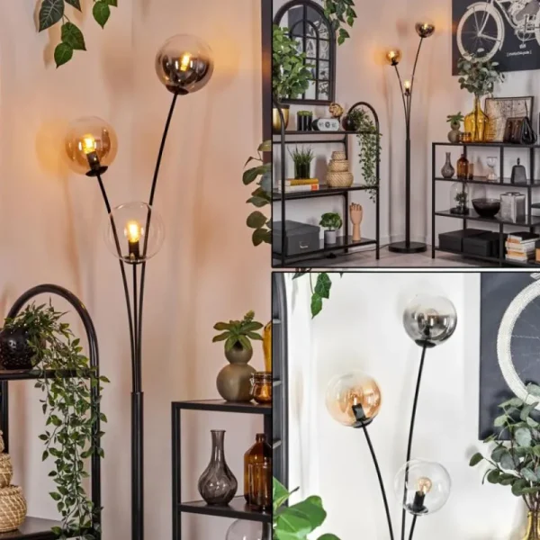 hofstein Lampadaire - Verre 15 cm Gastor Ambre, Clair, Fumé, 3 lumières* Lampes Modernes