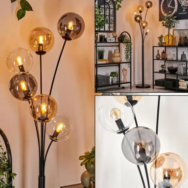 hofstein Lampadaire - Verre 15 cm Gastor Ambre, Clair, Fumé, 6 lumières* Lampes Modernes