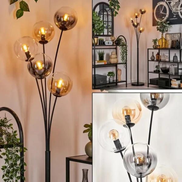 hofstein Lampadaire - Verre 15 cm Gastor Ambre, Clair, Fumé, 5 lumières* Lampes Modernes
