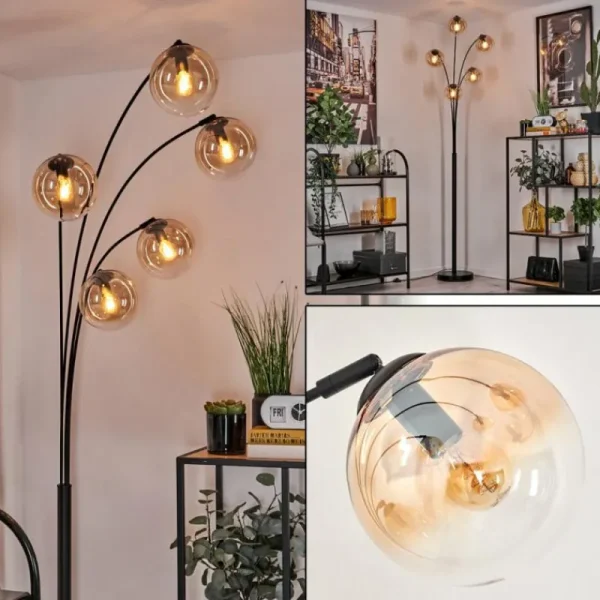 hofstein Lampadaire - Verre 15 cm Gastor Ambre, Clair, 5 lumières* Lampes En Verre