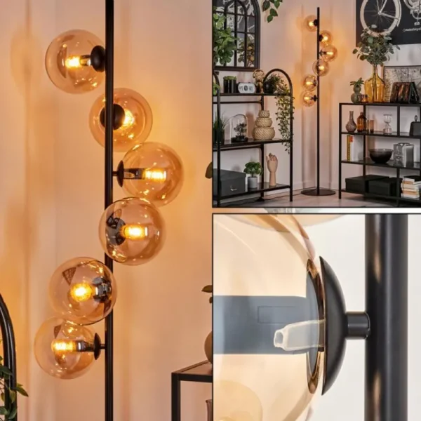 hofstein Lampadaire - Verre 15 cm Gastor Ambre, 6 lumières* Lampes En Verre