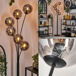 hofstein Lampadaire - Verre 15 cm Gastor Fumé, 6 lumières* Lampes Modernes