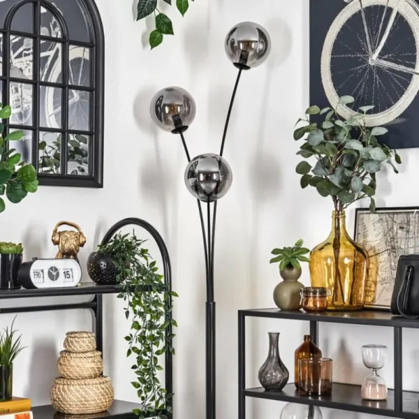 hofstein Lampadaire - Verre 15 cm Gastor Fumé, 3 lumières* Lampes Modernes