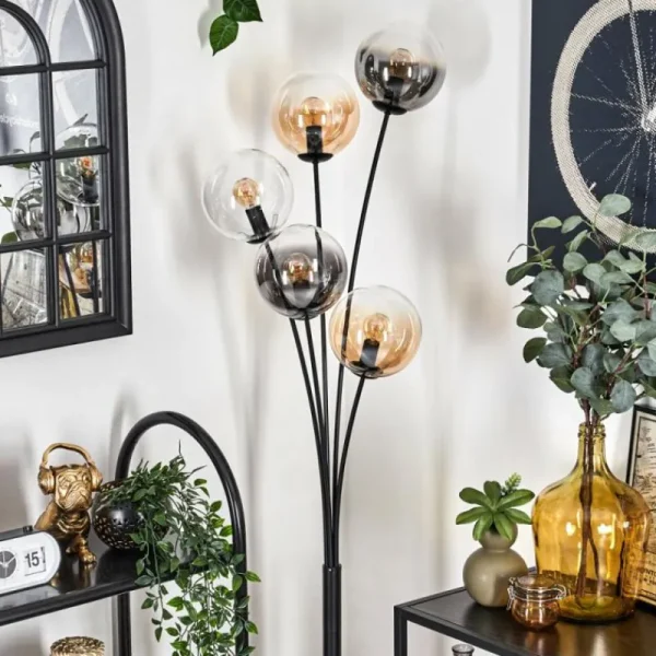 hofstein Lampadaire - Verre 15 cm Gastor Ambre, Clair, Fumé, 5 lumières* Lampes Modernes