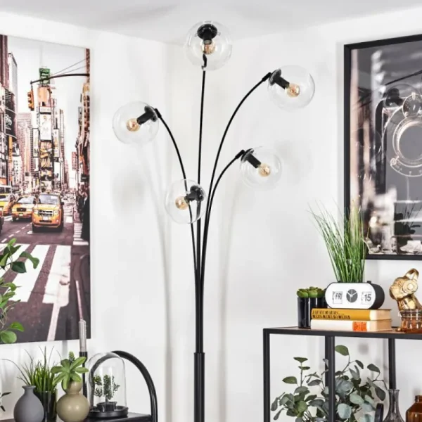 hofstein Lampadaire - Verre 15 cm Gastor Clair, 5 lumières* Lampes En Verre