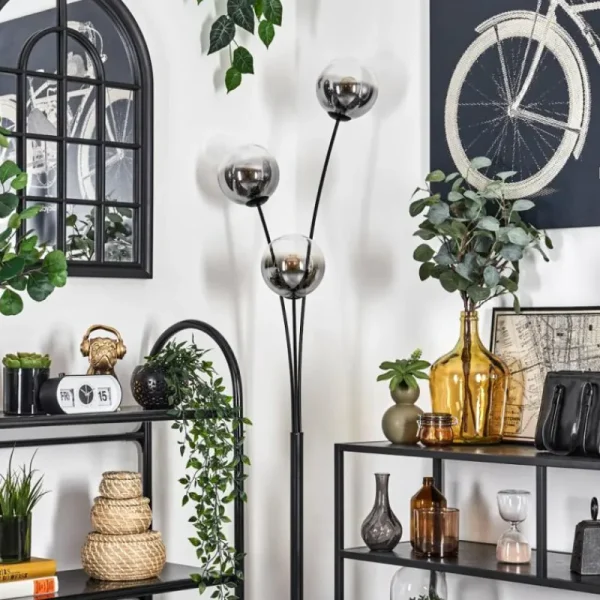 hofstein Lampadaire - Verre 15 cm Gastor Clair, Fumé, 3 lumières* Lampes Modernes