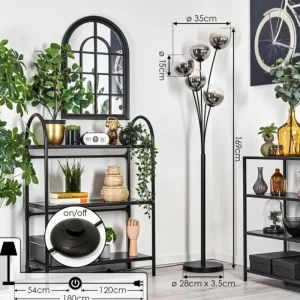 hofstein Lampadaire - Verre 15 cm Gastor Clair, Fumé, 5 lumières* Lampes Modernes