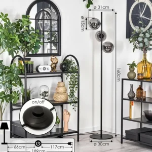 hofstein Lampadaire - Verre 15 cm Gastor Fumé, 3 lumières* Lampes Modernes