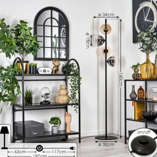 hofstein Lampadaire - Verre 15 cm Gastor Ambre, Clair, Fumé, 4 lumières* Lampes Modernes