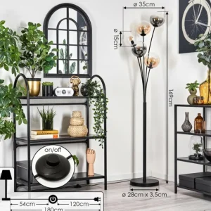 hofstein Lampadaire - Verre 15 cm Gastor Ambre, Clair, Fumé, 5 lumières* Lampes Modernes