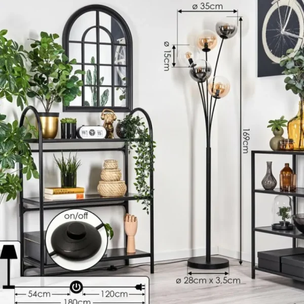 hofstein Lampadaire - Verre 15 cm Gastor Ambre, Clair, Fumé, 5 lumières* Lampes Modernes