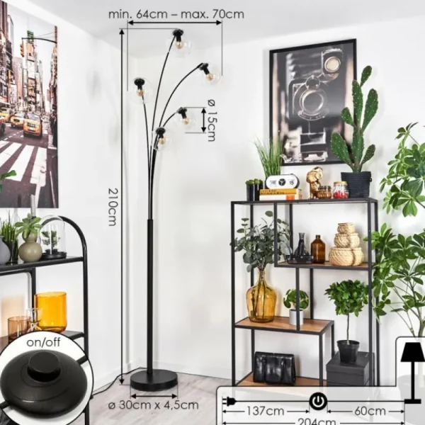 hofstein Lampadaire - Verre 15 cm Gastor Clair, 5 lumières* Lampes En Verre