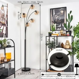 hofstein Lampadaire - Verre 15 cm Gastor Ambre, Clair, 5 lumières* Lampes En Verre