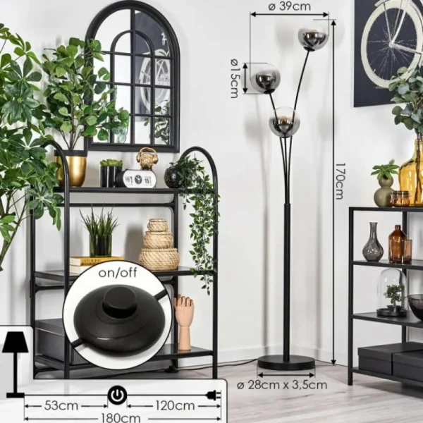 hofstein Lampadaire - Verre 15 cm Gastor Clair, Fumé, 3 lumières* Lampes Modernes