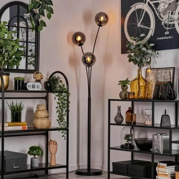 hofstein Lampadaire - Verre 15 cm Gastor Fumé, 3 lumières* Lampes Modernes