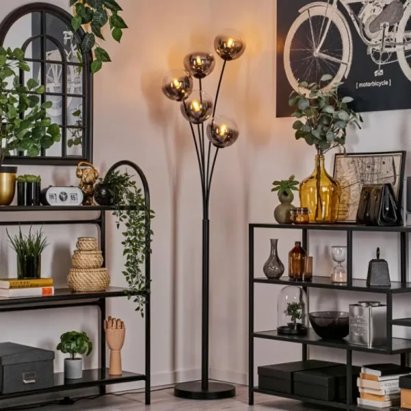 hofstein Lampadaire - Verre 15 cm Gastor Clair, Fumé, 5 lumières* Lampes Modernes