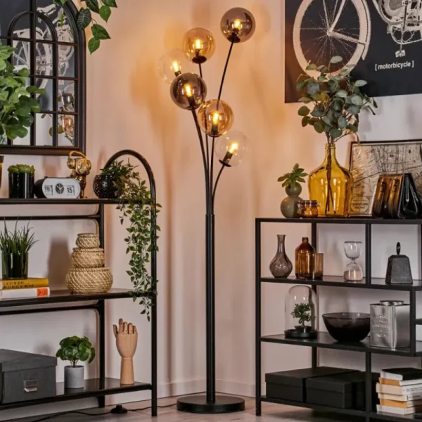hofstein Lampadaire - Verre 15 cm Gastor Ambre, Clair, Fumé, 6 lumières* Lampes Modernes