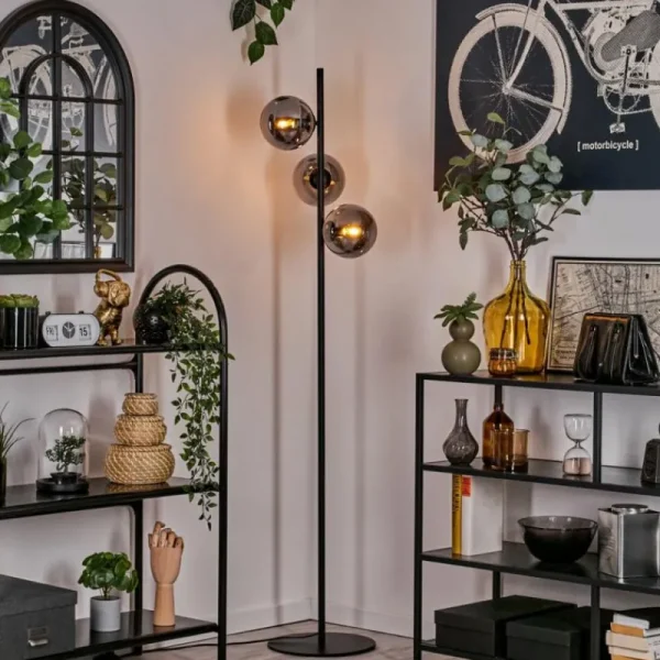 hofstein Lampadaire - Verre 15 cm Gastor Fumé, 3 lumières* Lampes Modernes