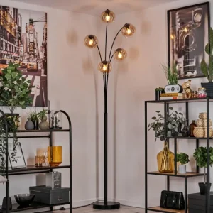 hofstein Lampadaire - Verre 15 cm Gastor Ambre, Clair, 5 lumières* Lampes En Verre