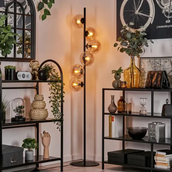 hofstein Lampadaire - Verre 15 cm Gastor Ambre, 6 lumières* Lampes En Verre