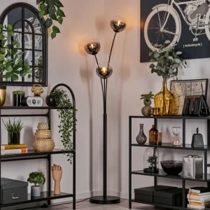 hofstein Lampadaire - Verre 15 cm Gastor Clair, Fumé, 3 lumières* Lampes Modernes