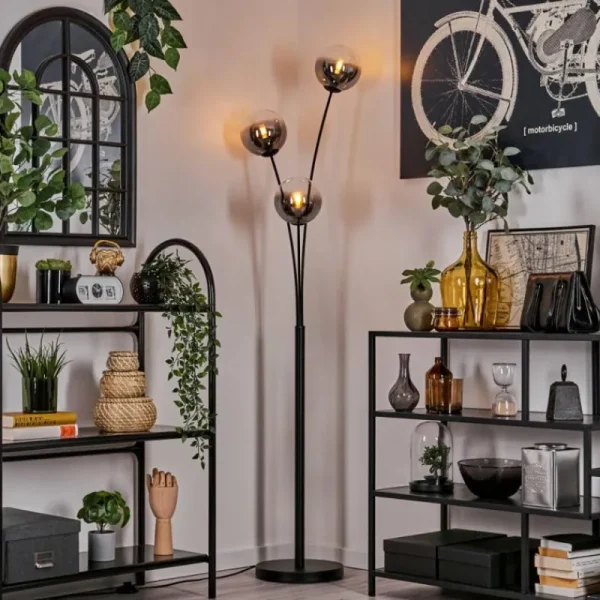 hofstein Lampadaire - Verre 15 cm Gastor Clair, Fumé, 3 lumières* Lampes Modernes