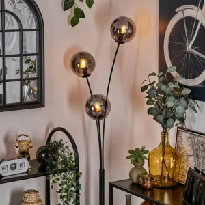 hofstein Lampadaire - Verre 15 cm Gastor Fumé, 3 lumières* Lampes Modernes