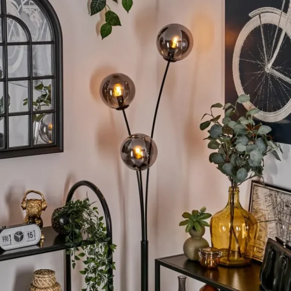 hofstein Lampadaire - Verre 15 cm Gastor Fumé, 3 lumières* Lampes Modernes