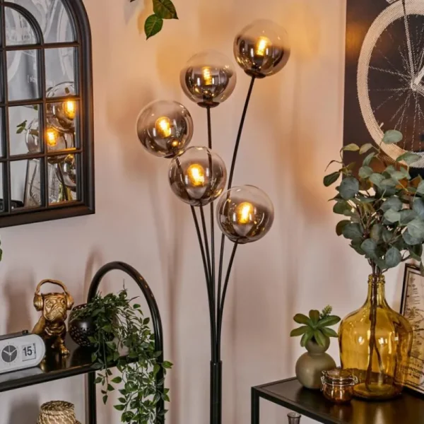 hofstein Lampadaire - Verre 15 cm Gastor Clair, Fumé, 5 lumières* Lampes Modernes