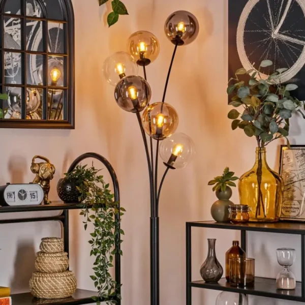 hofstein Lampadaire - Verre 15 cm Gastor Ambre, Clair, Fumé, 6 lumières* Lampes Modernes