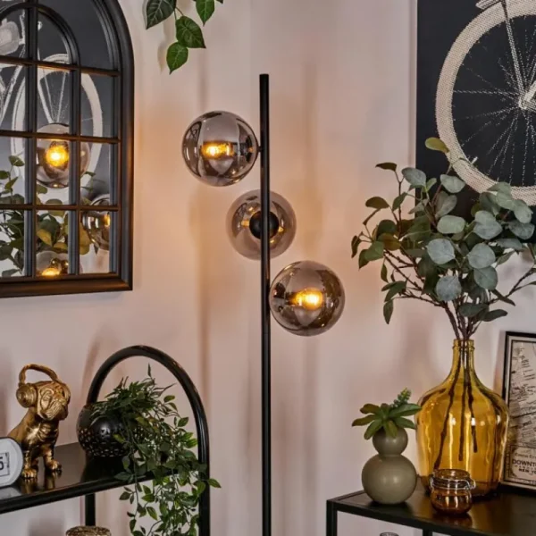 hofstein Lampadaire - Verre 15 cm Gastor Fumé, 3 lumières* Lampes Modernes