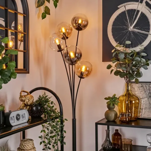 hofstein Lampadaire - Verre 15 cm Gastor Ambre, Clair, Fumé, 5 lumières* Lampes Modernes