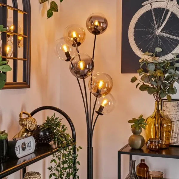 hofstein Lampadaire - Verre 15 cm Gastor Ambre, Clair, Fumé, 6 lumières* Lampes Modernes