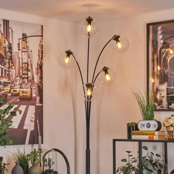 hofstein Lampadaire - Verre 15 cm Gastor Clair, 5 lumières* Lampes En Verre