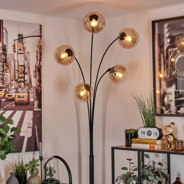 hofstein Lampadaire - Verre 15 cm Gastor Ambre, Clair, 5 lumières* Lampes En Verre