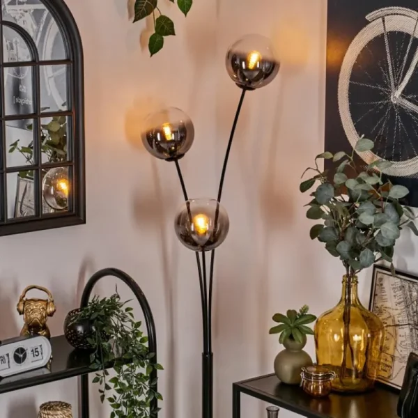 hofstein Lampadaire - Verre 15 cm Gastor Clair, Fumé, 3 lumières* Lampes Modernes