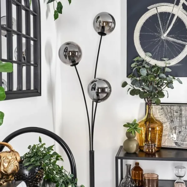 hofstein Lampadaire - Verre 15 cm Gastor Fumé, 3 lumières* Lampes Modernes